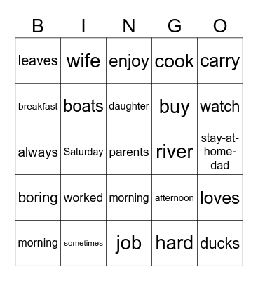 Vocabulary Bingo Card