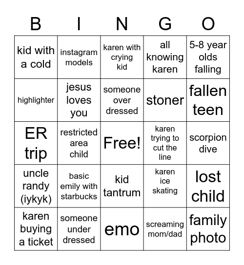 ski lodge bingo card Bingo Card