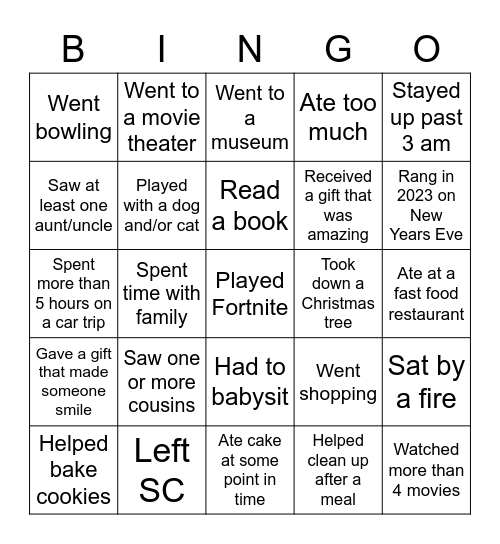 Over winter break...Find someone who.... Bingo Card