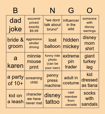 Disney Bingo Card