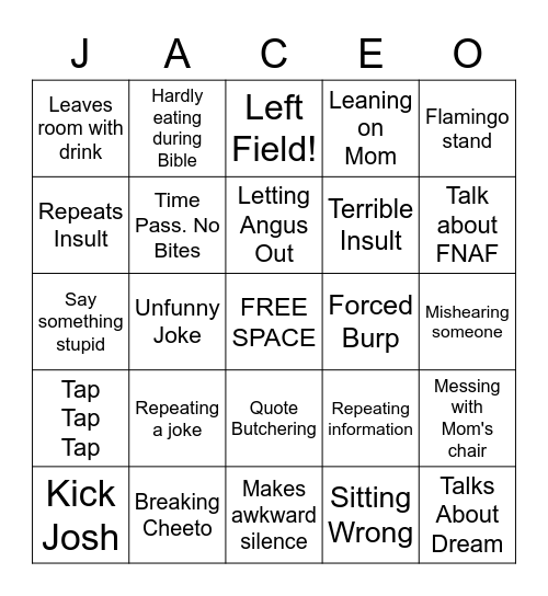 JACEO Bingo Card