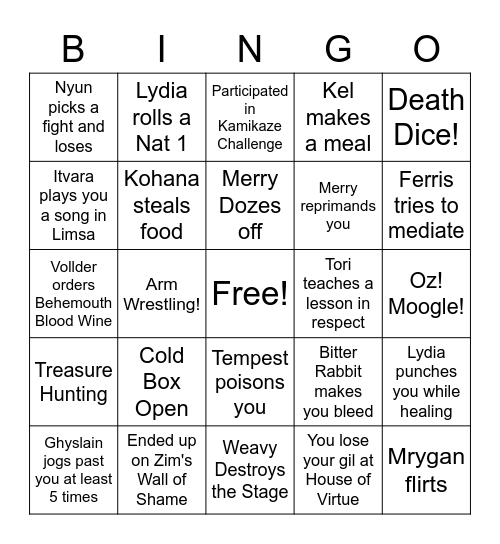 The Hangman's Jig Bingo Card