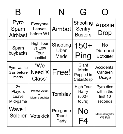 Gear Grinder Bingo Card