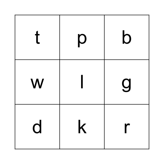 Ending Sounds Bingo Card