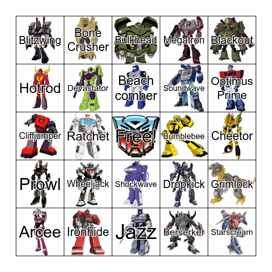 Transformer Bingo Card