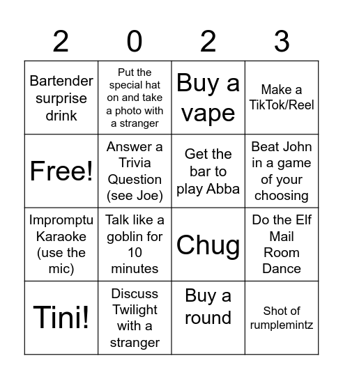 NYE BAR CRAWL Bingo Card