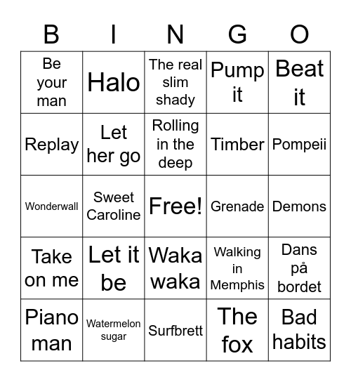 Musikk bingo Card