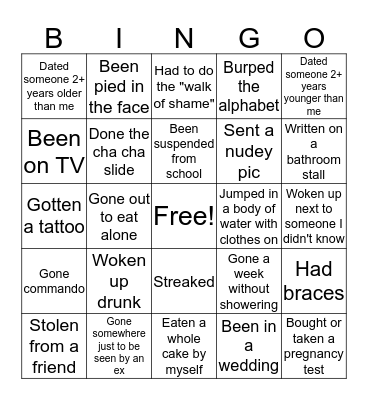 Never Have I Ever Bingo! Bingo Card