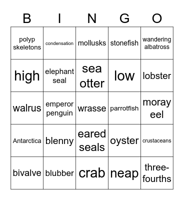 Investigating God's World Ch. 5: The Living Sea Bingo Card