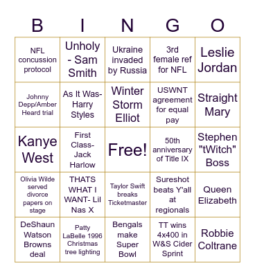 2022 Bingo Card