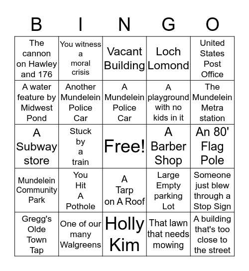 Mundelein Road Bingo Card