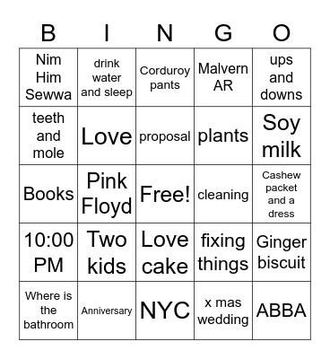 Anniversary Bingo Card