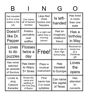 Baylor Bears Bingo Card