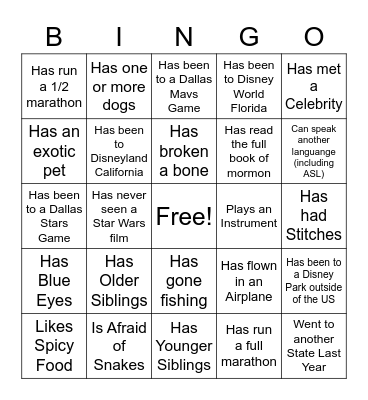Getting to Know You Bingo Card