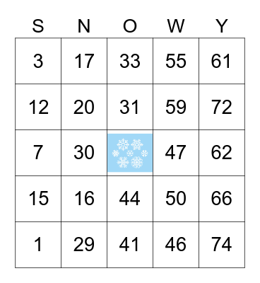 Winter Wonderland Bingo Card