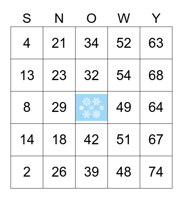 Winter Wonderland Bingo Card