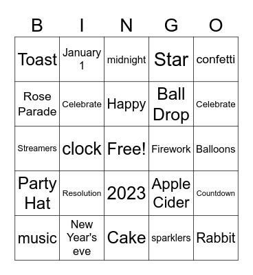 New Year 2023 Bingo Card