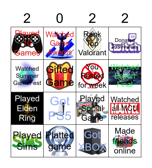 2022 Game Rewind Bingo Card