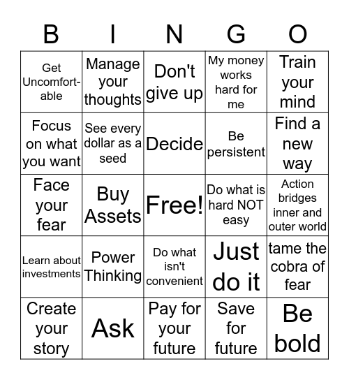 Millionaire Mind Bingo Card