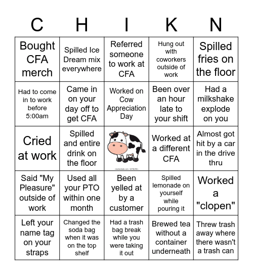 CFA Bingo Card