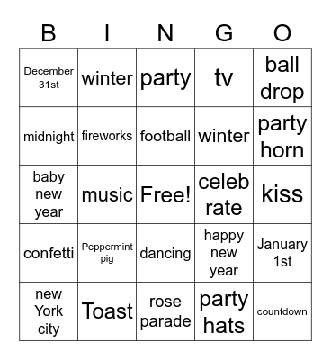 New Years EVE BINGO Card