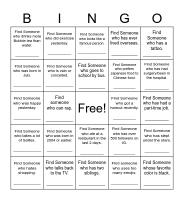 Find Someone Who Bingo Card