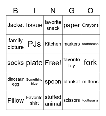 Home scavenger hunt Bingo Card