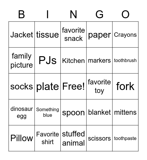 Home scavenger hunt Bingo Card