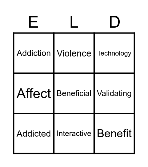 BINGO  E3D-V1:I1 Bingo Card