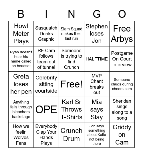 NYE WOLVES BINGO Card