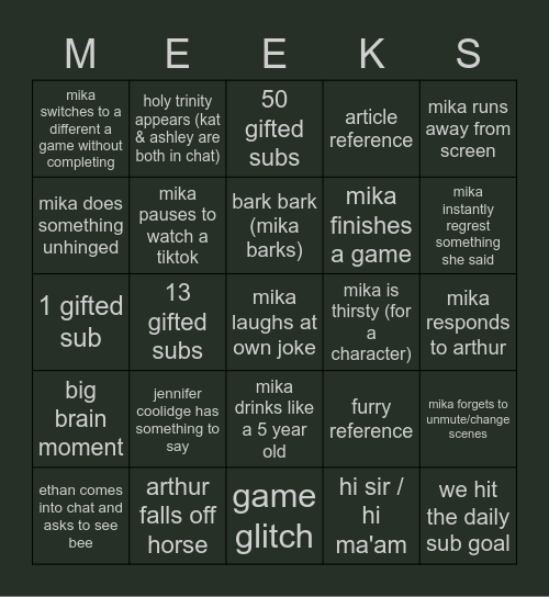 MEEK'S FINALS WEEK BINGO Card