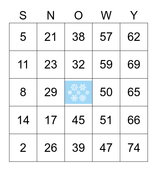 Winter Wonderland Bingo Card