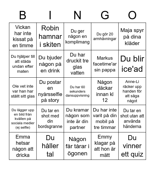 EMMIS NYÅRS........ Bingo Card