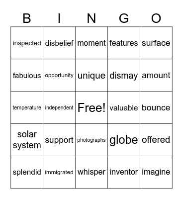 Wonders Vocabulary Unit 3 Bingo Card