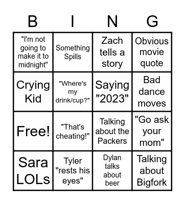 New Year's Eve Bingo Card