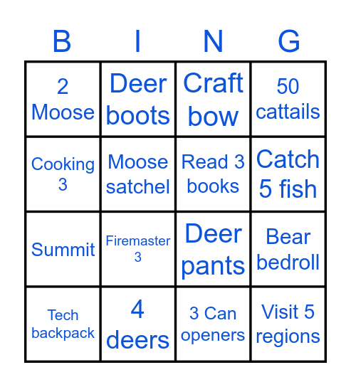 The Long Dark Bingo Card