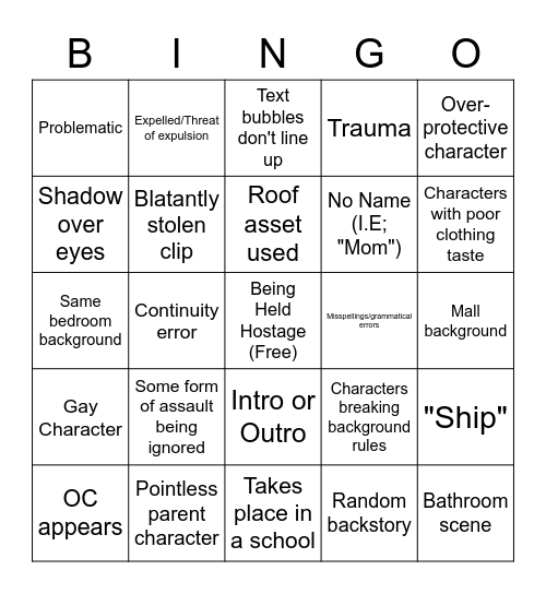 Gacha Life Tropes Bingo Board Bingo Card