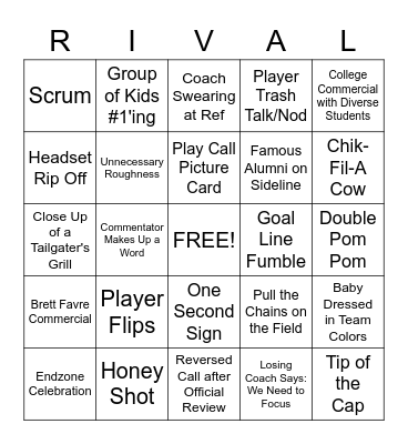 College Football Bingo Card