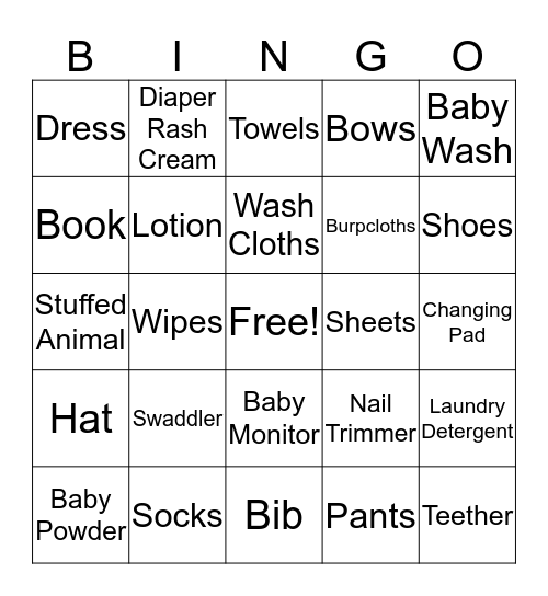 Baby Gift Bingo Card