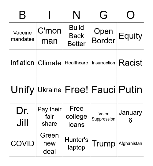 Biden Bingo Card