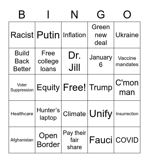 Biden Bingo Card