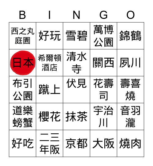 京都 Bingo Card