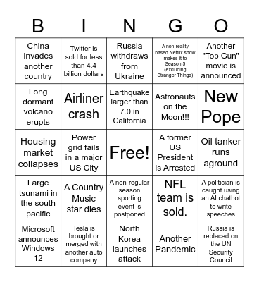 2023 Bingo Card