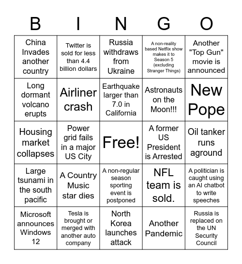 2023 Bingo Card