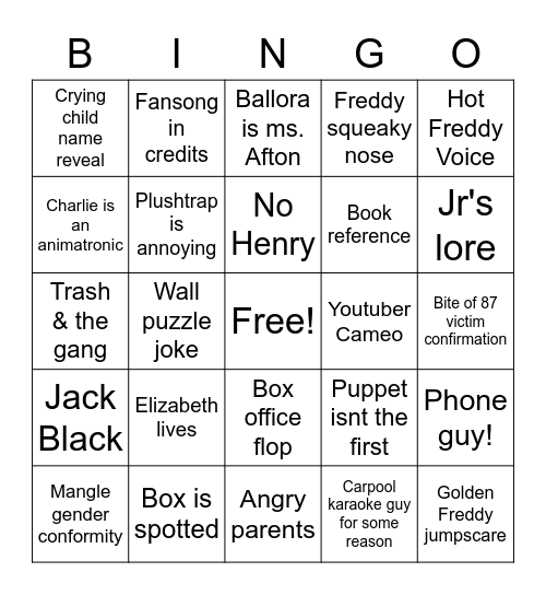 Five Nights at Freddy's Bingo! Bingo Card