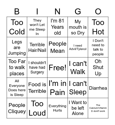 Mom Complaints Bingo Card