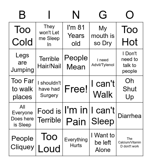 Mom Complaints Bingo Card