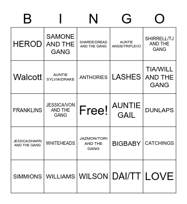 NYE FAMILY BINGO Card