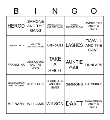 NYE FAMILY INTRODUCTION Bingo Card