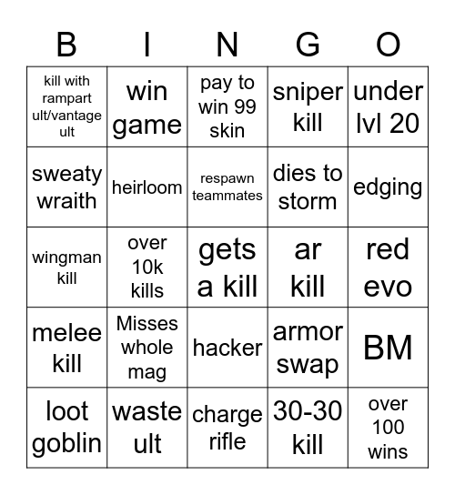 Apex Bingo Board Bingo Card